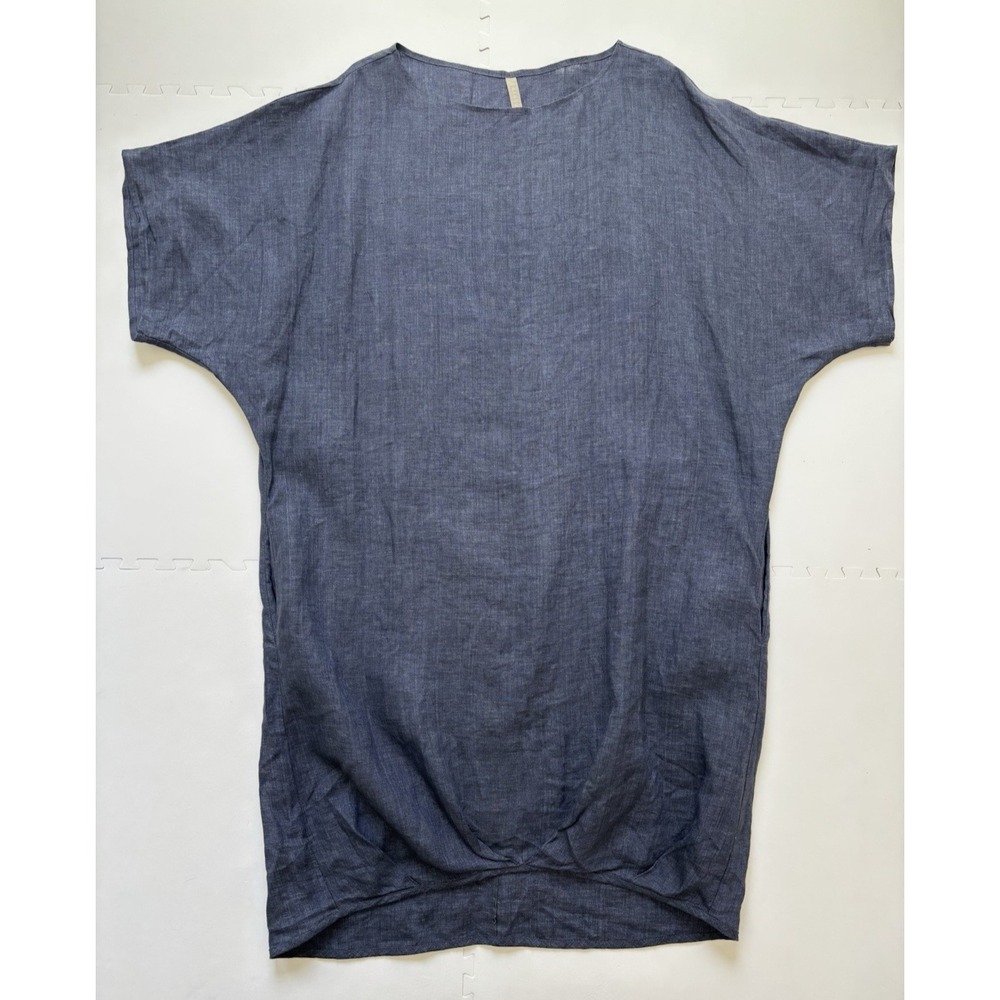 S. KANOUNI Linen Dress Lagenlook Oversized Minimalist USA Made Resort - Blue